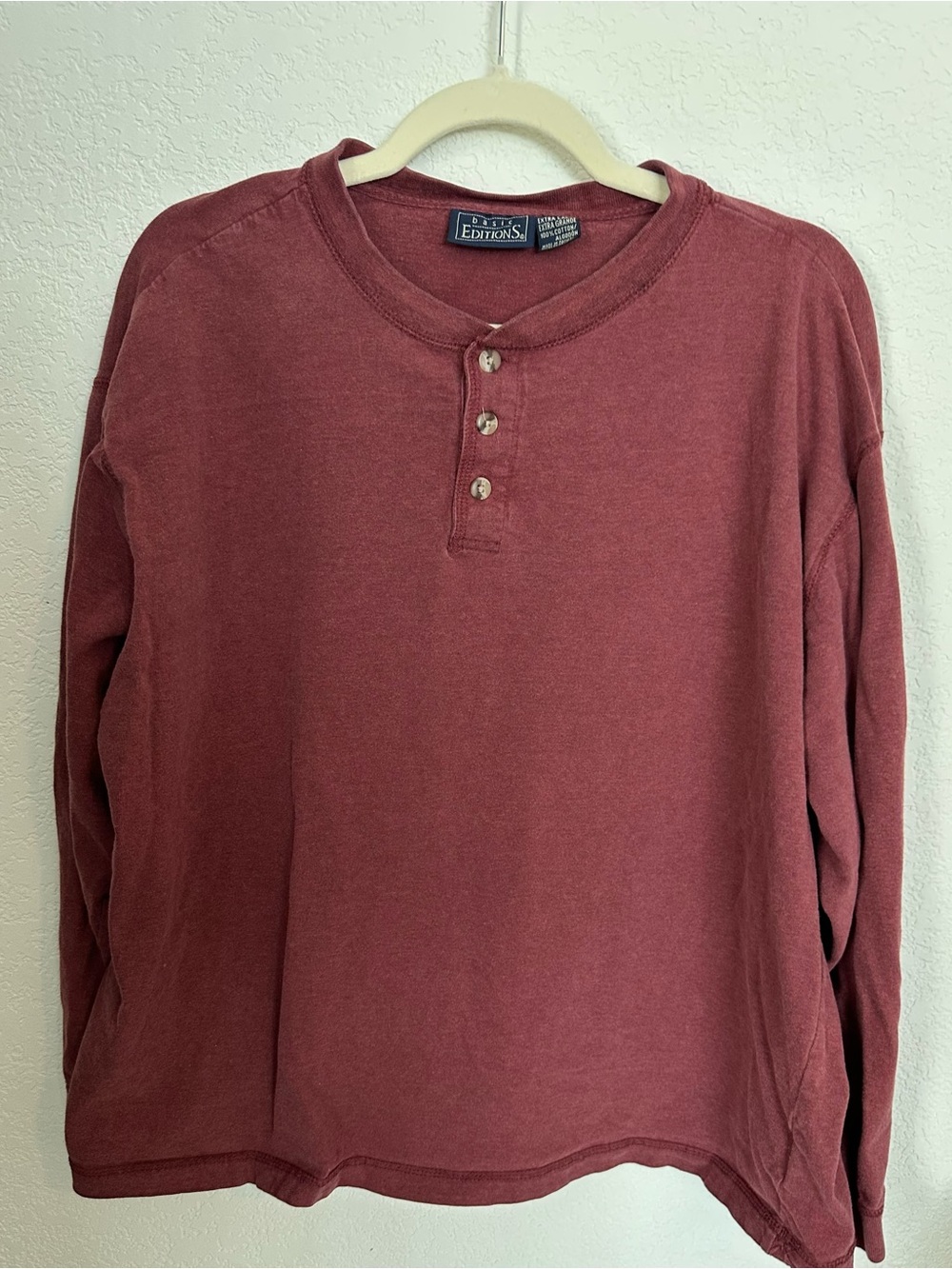 Basic Editions Men's Long-Sleeve Henley in Wine